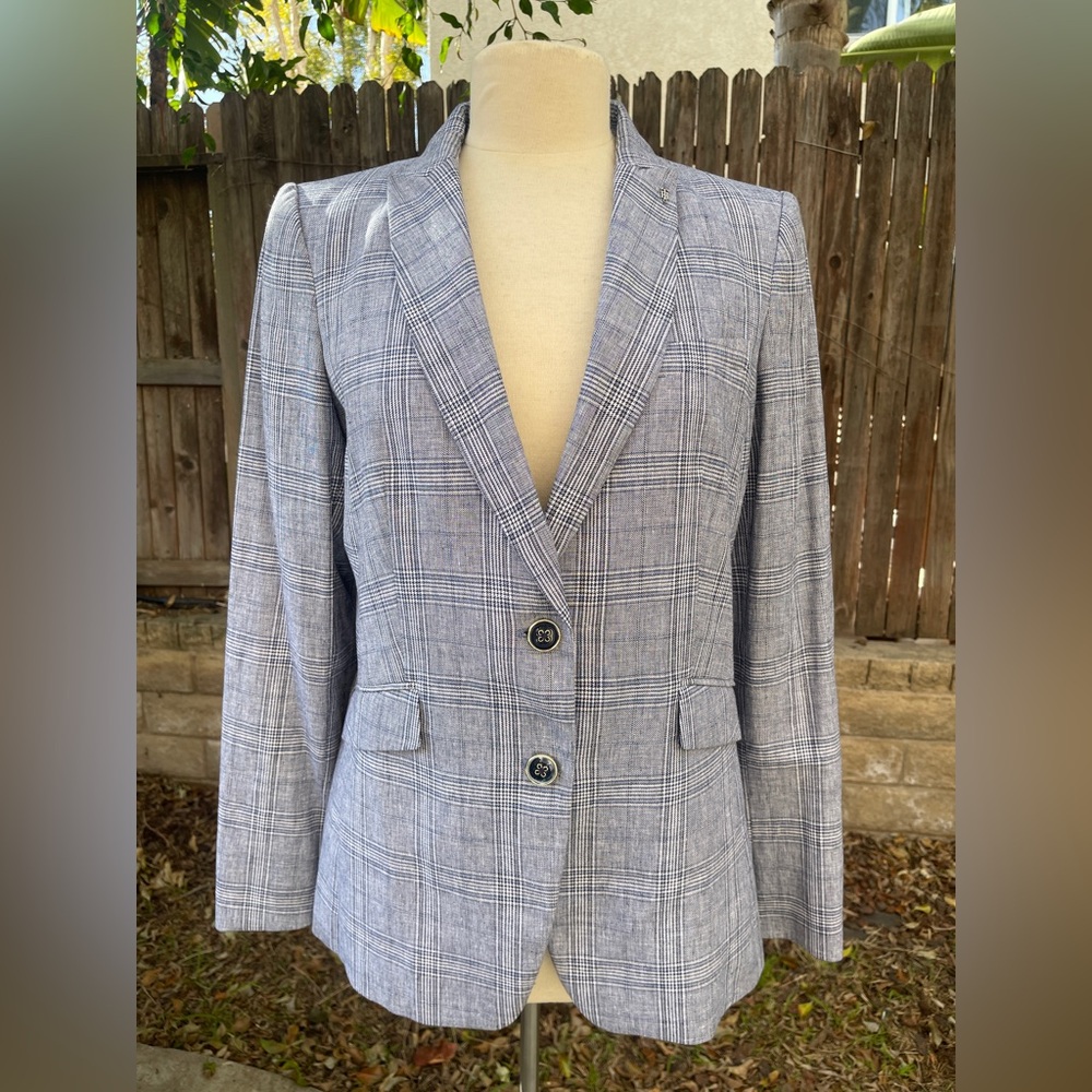 Tommy Hilfiger Blue Plaid Blazer Nautical Coastal Academia Preppy Summer Spring